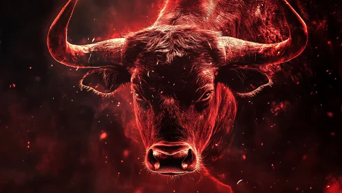 Incandescent bull portrait rendered in high-contrast digital painting