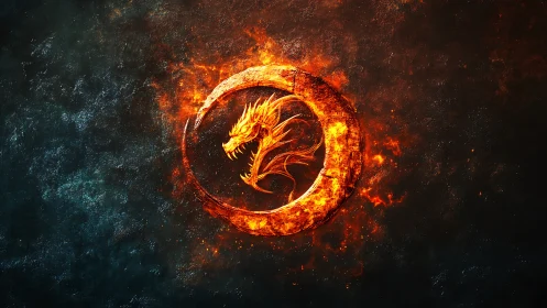 Fiery dragon sigil encircled by molten ring on dark field.