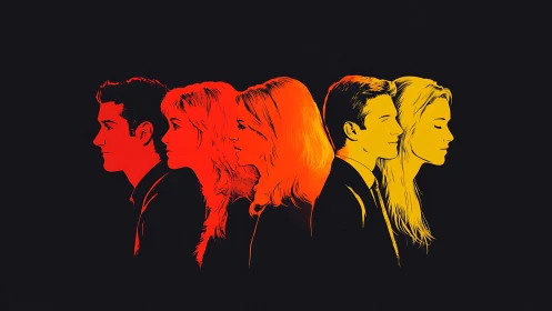 Bilateral profile silhouettes in duotone gradient signaling duality