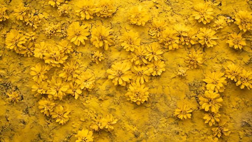 Densely Layered Daisy Composite on Weathered Ochre Surface.