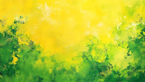 Abstract Yellow and Green Landscape Painting in Impressionist Style.