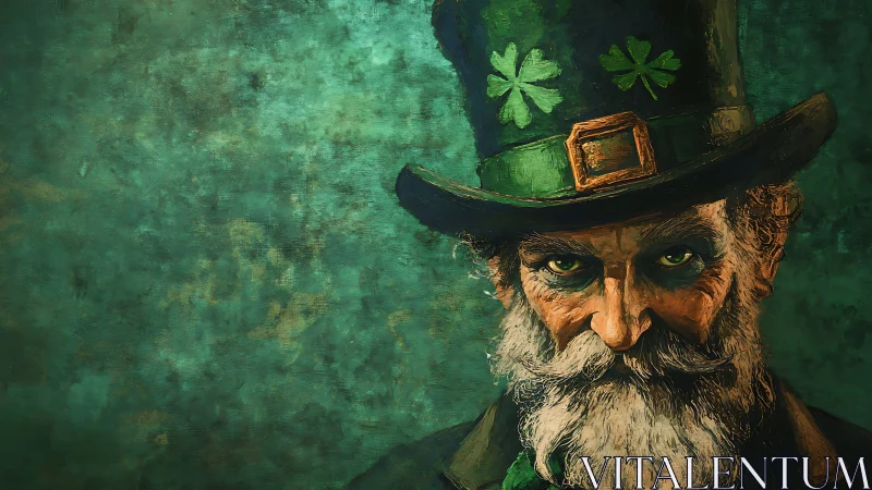Mysterious leprechaun figure glares in vivid emerald light.