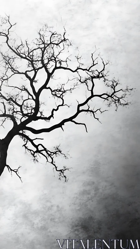 High-contrast dendritic tree silhouette in overcast gradient sky.