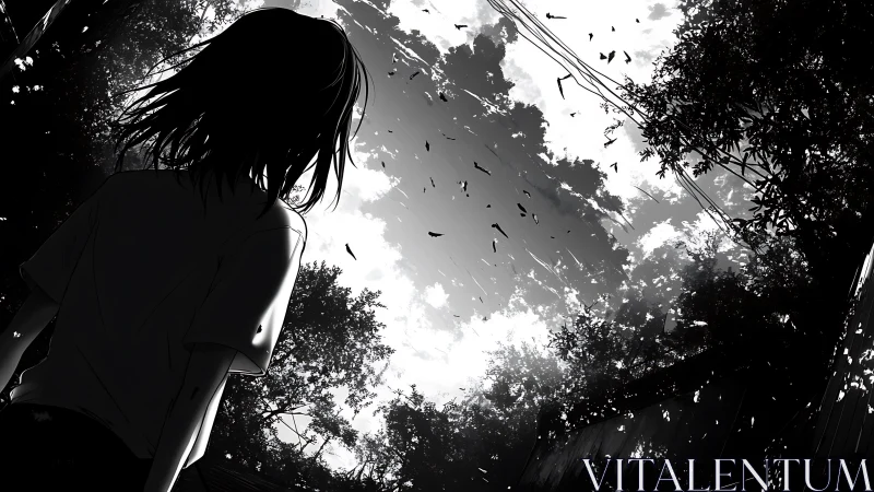 Storm-touched sky welcomes a quiet figure into its windswept light