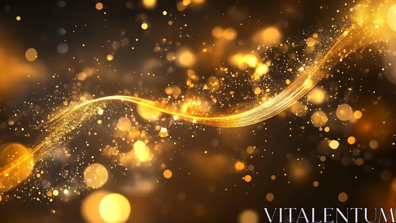Elegant golden light wave abstract background with sparkling bokeh.