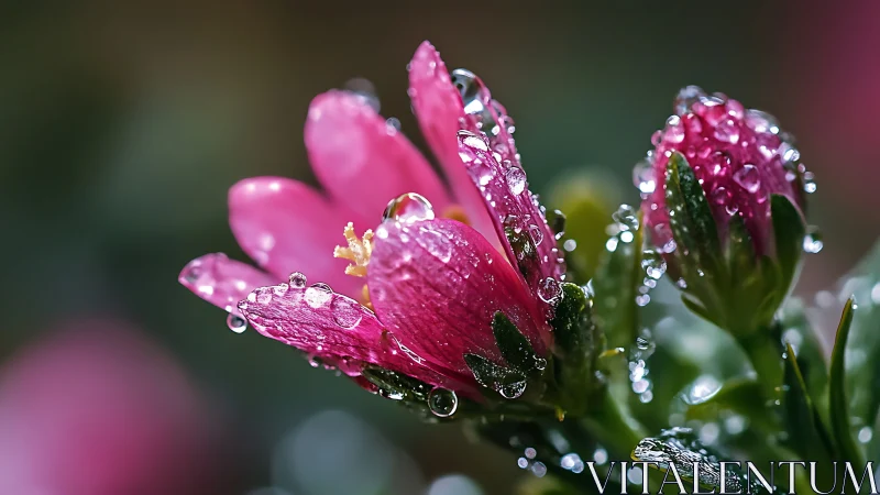 Pink Phlox Petals Covered in Dewdrops and Water Beads.