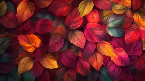 Autumn foliage mosaic in vivid overlapping gradient leaves.