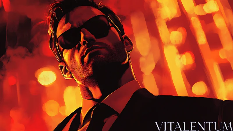 Midnight city swagger in neon red and gold glow.