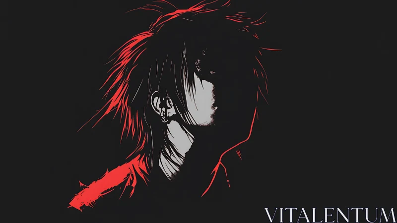 High-contrast anime portrait with red edge lighting silhouette.