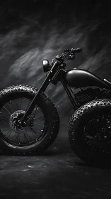 Matte black custom motorcycle rendered in dramatic low-key lighting