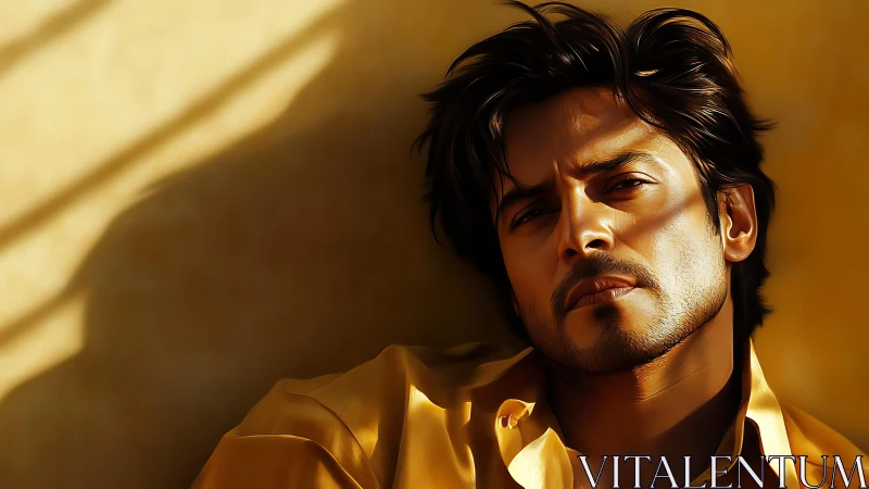 Brooding male portrait in golden afternoon light focus.