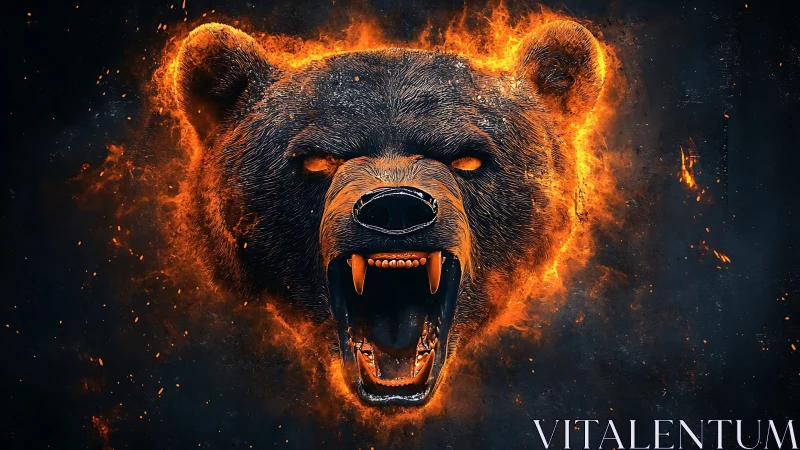 Fiery bear spirit roars with blazing strength and bright power