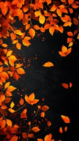 Orange leaves bordering a dark textured vertical background.