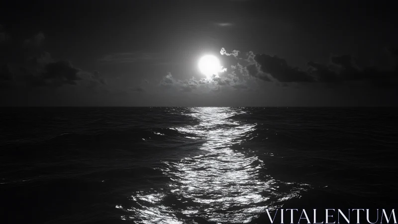 Monochrome seascape captures distant sun over rippled water