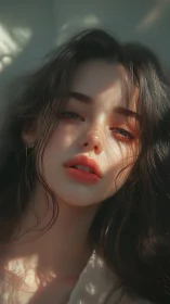 Soft sunlight caresses a dreamy digital portrait of a woman