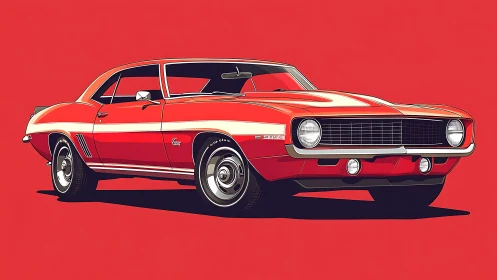 Digital muscle car illustration with bold minimalist framing.