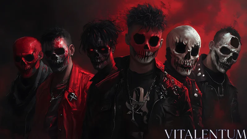 Crimson skull choir leans from the smoke and dares the dark