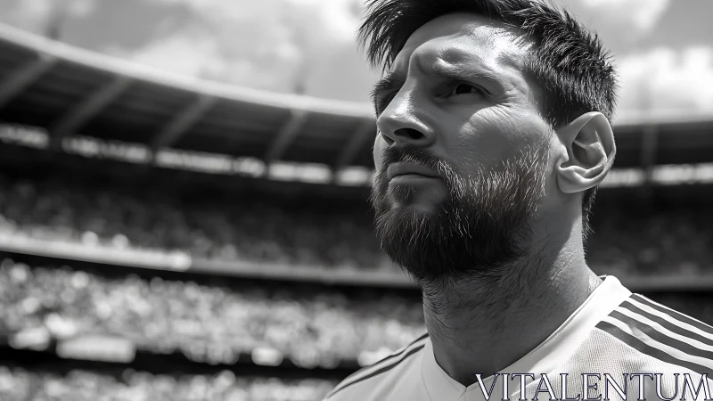 Focused footballer portrait under stadium daylight glow