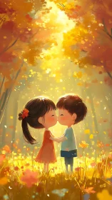 Luminescent Autumn Embrace: Digital Illustration with Warm Chromatic Rendering