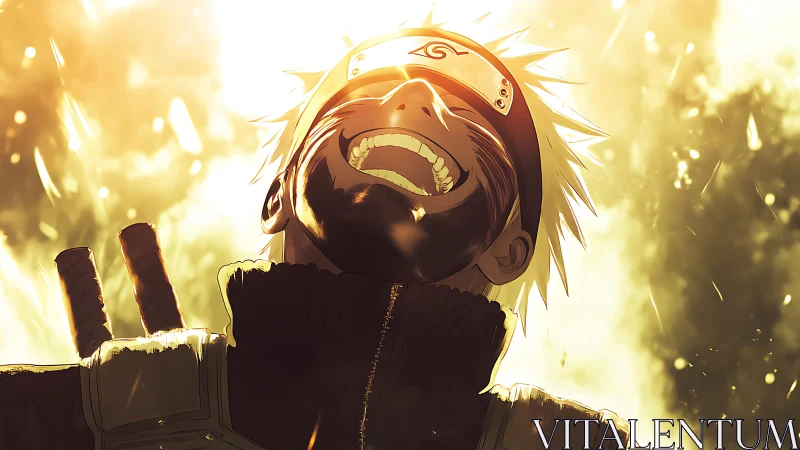 Anime hero in radiant backlight with dynamic portrait framing.