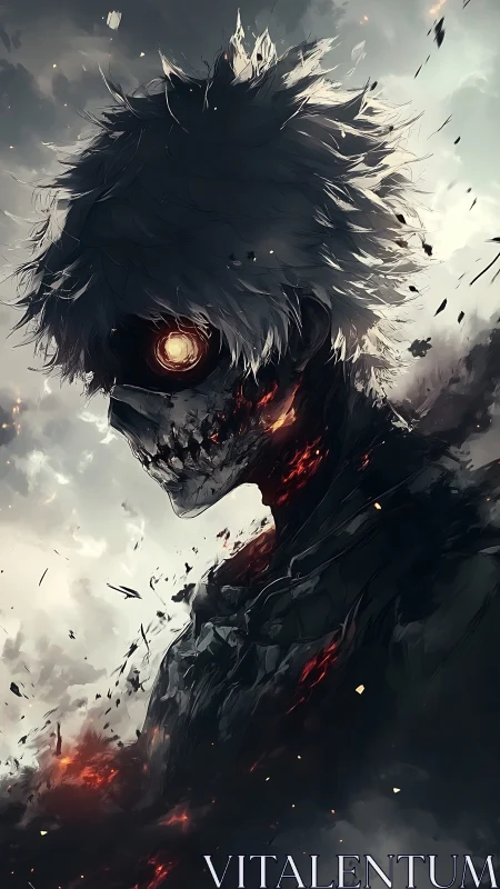 Digital painting of infernal skull warrior in dynamic profile.