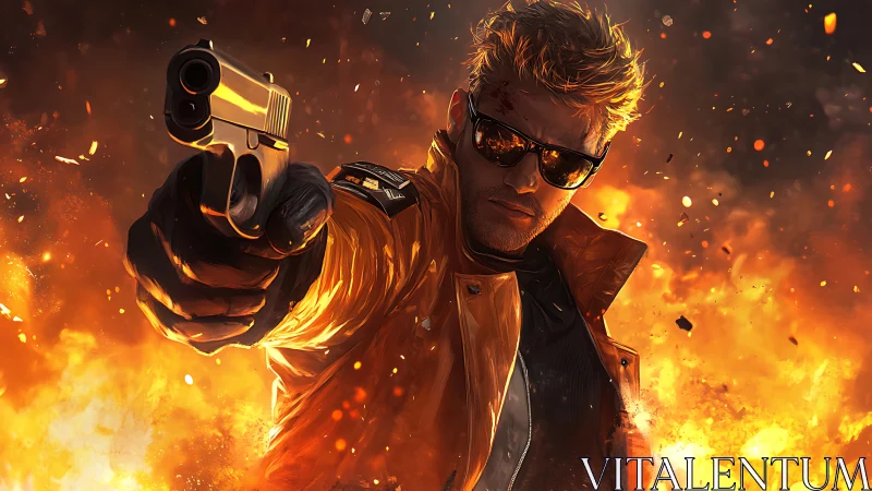 Dynamic action portrait in cinematic digital painting style.