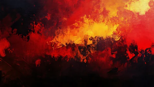 Fiery Abstract Explosion: Intense Red and Golden Inferno