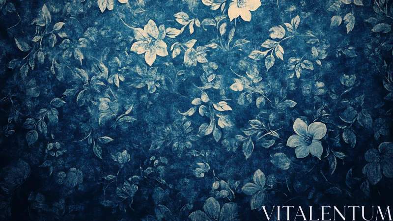 Vintage Floral Tapestry in Serene Blues and Creams