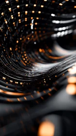 Cybernetic tunnel with luminous grids and flowing motion.