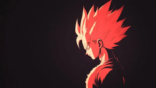 Intense anime warrior profile glows against dark void.