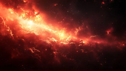 Volumetric red nebula rendered with high dynamic range glow