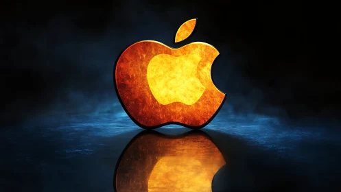 Illuminated Apple Logo Rendered Against Dark Blue Surface