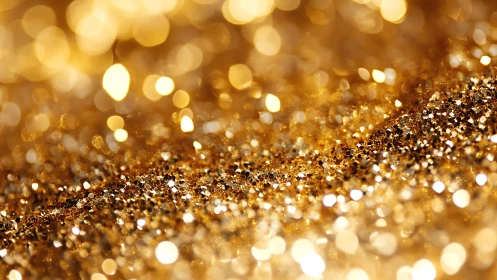 Shimmering Gold Glitter Macro with Soft Bokeh Background.