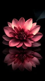Pink Dahlia with Reflection on Black Surface