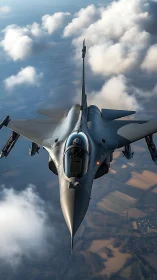 Steel predator skims cloud tops in sunlit aerial ballet