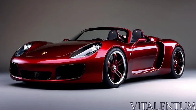 Sleek red sports roadster gleams under studio lighting