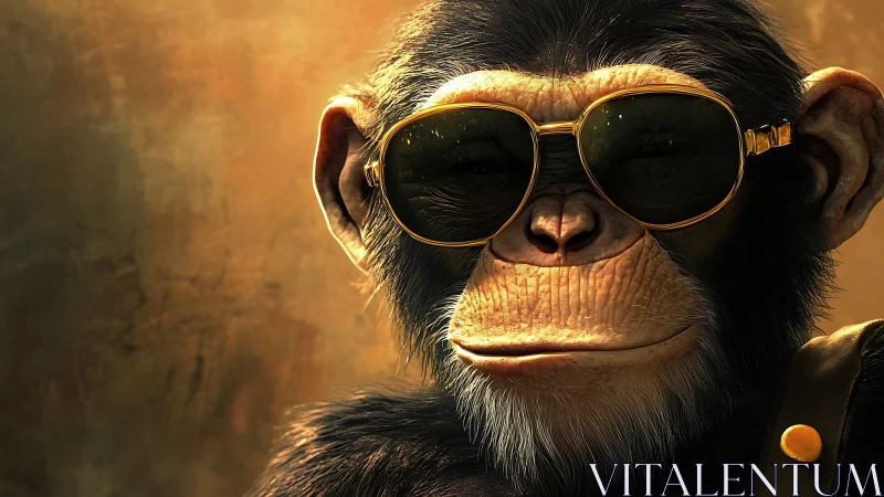 Sunglassed chimp leans into golden light with quiet swagger