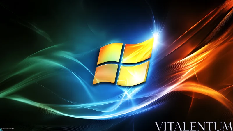 Prismatic window emblem surfs neon lightwaves in digital dusk