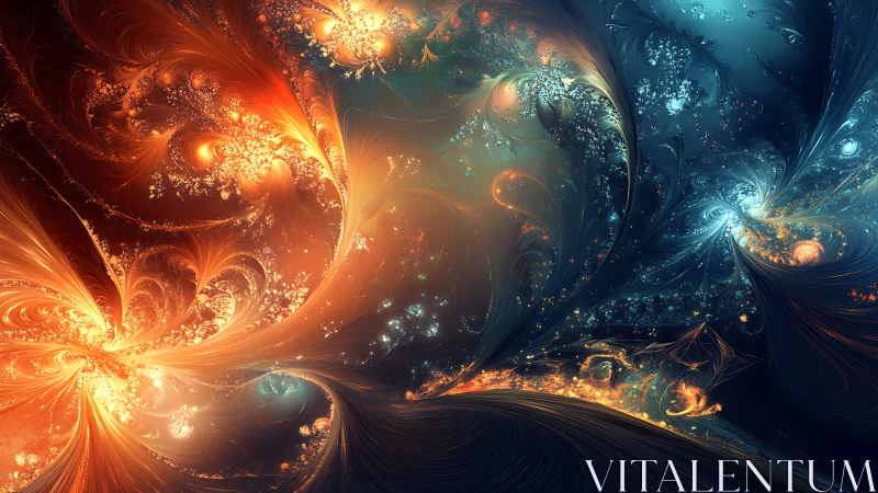 Cosmic fractal waves collide in swirling fire and starlight.