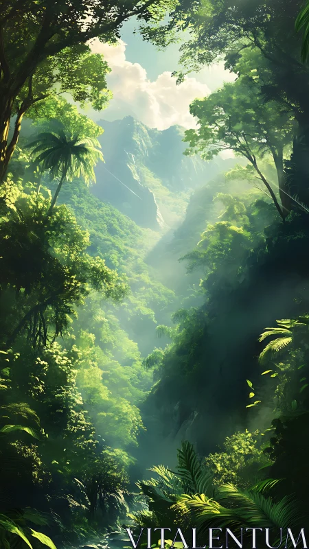Verdant Canyon Vista Beneath Tropical Canopy.