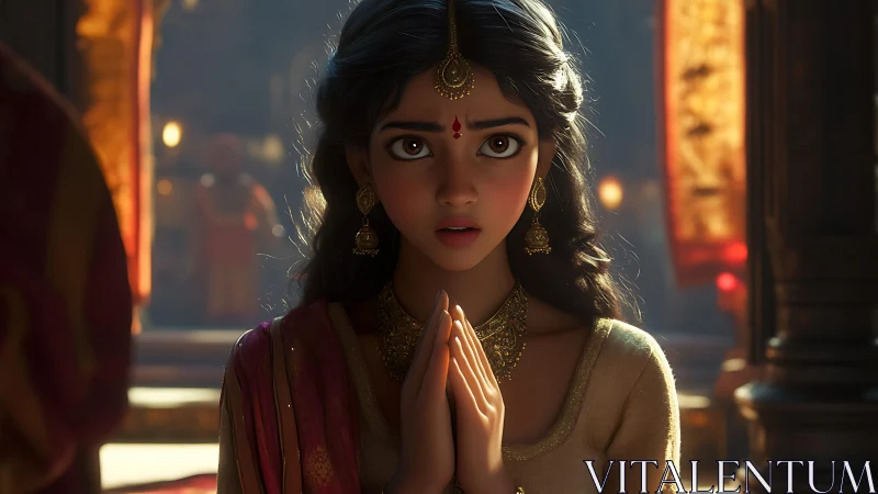 Young devotee gathers courage beneath the palace lanterns