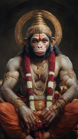 Divine simian deity seated in ornate golden regalia.