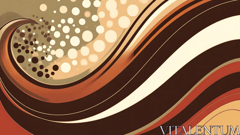 Retro caramel wave swirls with dancing cream bubble orbits.