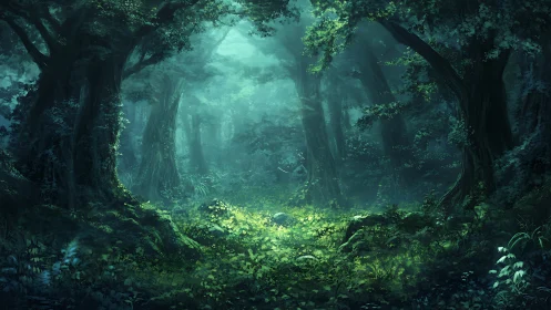 Ancient Forest Passage with Ethereal Light.