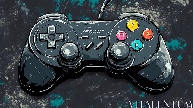 Weathered Gaming Controller with Vibrant Button Interface Design