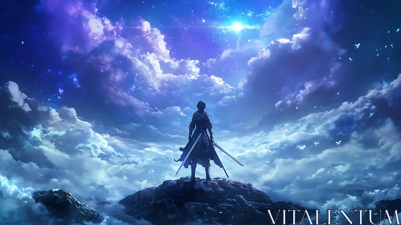 Lone skyward wanderer greeting a starry, endless horizon.