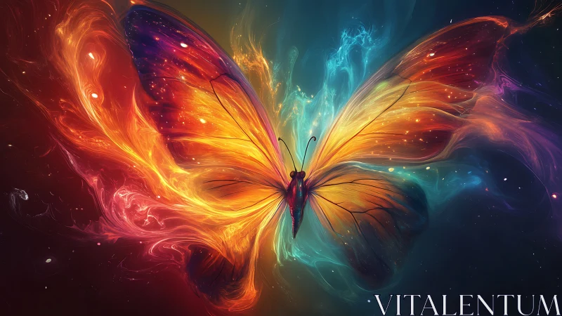 Celestial fire butterfly spreads luminous cosmic wings.