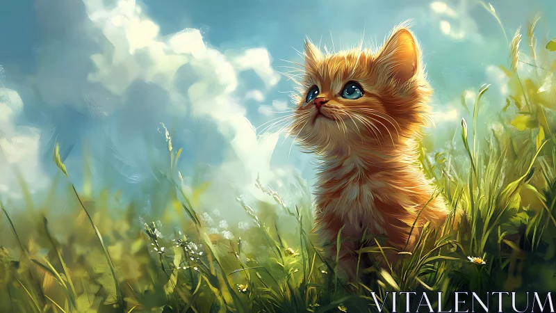 Cerulean-Eyed Feline Subject Positioned in Naturalistic Herbaceous Environment.