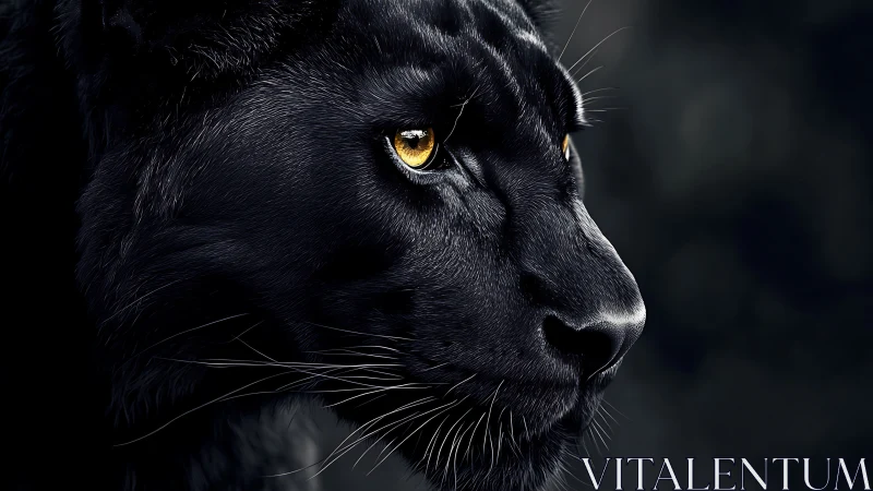 Melanistic Felid Portrait: High-Resolution Profile Study with Amber Ocular Luminescence.