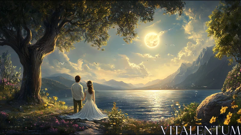 Two Hearts Beneath the Golden Moon's Embrace.